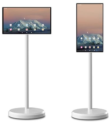 FXNFXLA Téléviseur Portable 21,5 Pouces 1080P sur roulettes, écran Tactile, Batterie intégrée, Rotation complète, Android12, taux de rafraîchissement de 60 Hz