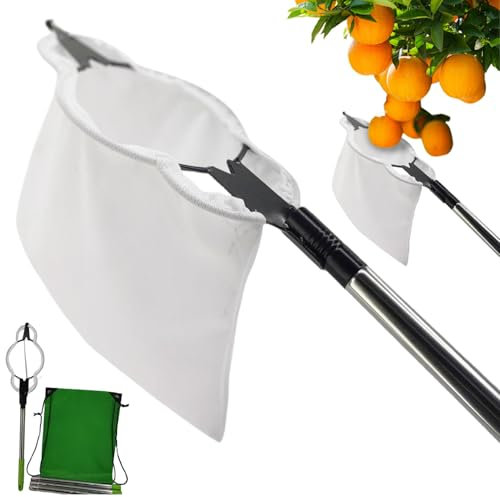 Grtheenumb Pole de ramasseur de Fruits, ramasseur de Fruits avec Sac de récolte 94,5 6 Sections Outil de sélection de Fruits détachables avec Sac de Rangement