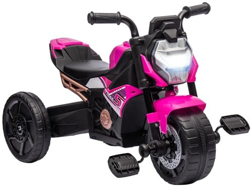 AIYAPLAY Triciclo per Bambini 18-36 Mesi Design 3 in 1 con Fari, Musica e Clacson, Triciclo Giocattolo Cavalcabile in Stile Motociclistico in PP e Metallo, 75x43x47 cm, Rosa