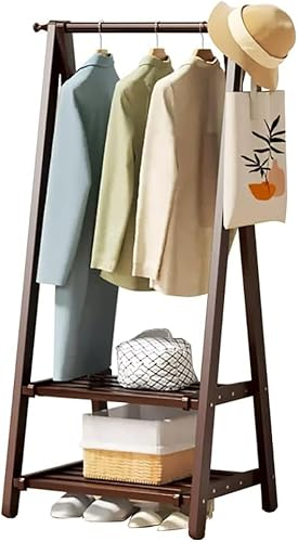 Bambus-Kleiderständer, Kleiderstange mit Regalen, Garderobenständer, Hängestange für Kleidung, Leichter Faltbarer Kleiderständer – Kleiderschrank-Organizer für Eingangsbereich und Schlafzimm