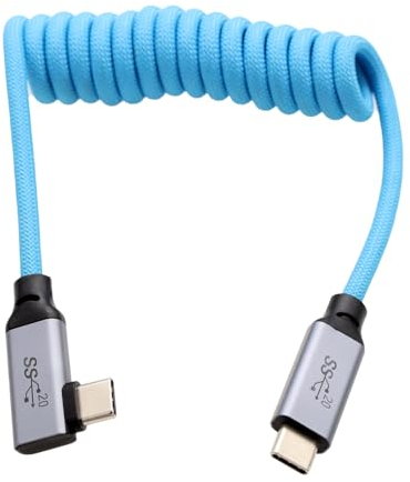 HangTon Cable USB tipo C USB 3.2 PD 100W 4K para SSD BMPCC ZCAM R5C R6 A7C FX3 Camera iPhone 15 Pro Max Laptop Monitor, ángulo recto trenzado en espiral 30 cm