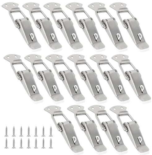 Spring Loaded Toggle Latch, 16PCS Latch with Lock Hole 56 mm Catch Lock Stainless Steel Tension Spring Clamps with 64 Screws Small Spring Clips for Door Case Drawer