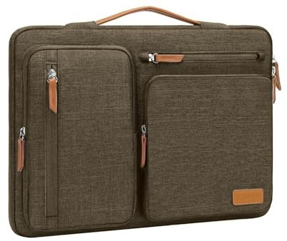 MOSISO 360 Funda Portátil 15 Pulgadas, Compatible con MacBook Air 15 M4 M3 M2 2025 2024 2023, DELL XPS Plus, Bolsa Lateral Abierta con 4 Bolsillos con Cremallera&Mango,Marrón Carobo