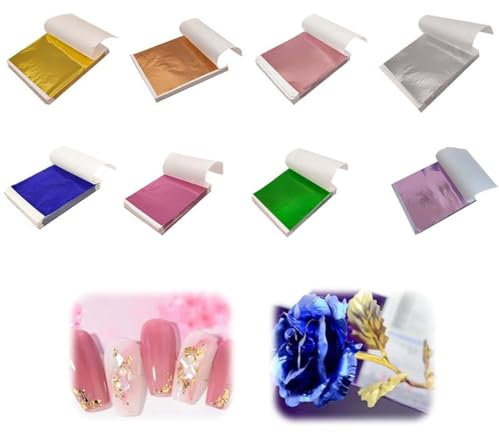 EYVRPAU 80 pièces Feuille d'or Multicolore, 8 Couleurs Feuilles d'or Imitation, Feuilles de Feuille d'or D'Imitation pour la Dorure, la Peinture, Le Nail Art, la Décoration de Meubles et Le Bricolage