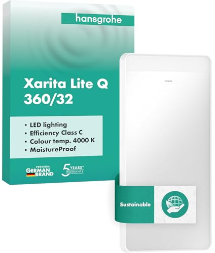 hansgrohe Xarita Lite Q - Spiegel mit Beleuchtung, Badezimmerspiegel mit horizontaler LED-Beleuchtung, Badspiegel 360x700x30 mm, Lichtsteuerung über Wandschalter, Aluminiumrahmen, Mattweiß, 54955700