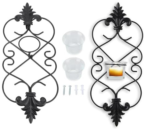 Kerzenhalter Wand, Wandkerzenhalter schwarz Metall mit Glas,2 Stück,Faltbar Vintage Wanddeko für Wand Wohnzimmer Schlafzimmer Esszimmer