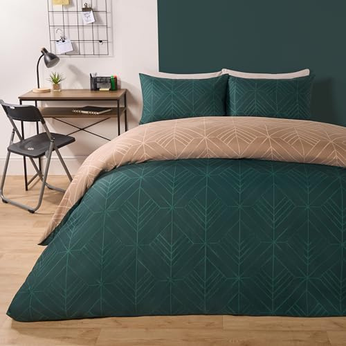 OHS Kingsize Duvet Cover Geometric, Quilt Cover Bedding Luxury King Duvet with Pillowcases Ultra Soft Decorative Isaac Reversible Modern Bedding Set, Natural/Teal