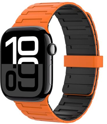 Astorgos Cinturino Magnetico Compatibile con Apple Watch Ultra 2/Ultra 49mm,S10 46mm,9/8/7 45mm,SE2/SE/6/5/4 44mm,3/2/1 42mm,Regolabile Cinturino in Silicone Morbido,Collegamento Magnetico,Aranci/Nero