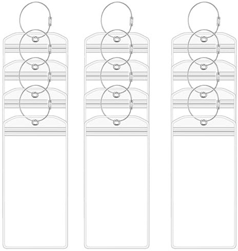 TRKETK Lot de 12 porte-étiquettes de bagage de croisière, 9 x 19 cm, grandes étiquettes de bagages en plastique transparent avec fermeture éclair et boucles en acier, étiquettes étanches pour valises,