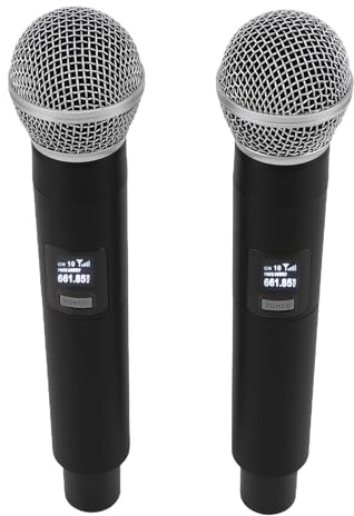 YUEHISY Microphone sans Fil, Microphone VHF 2PCS avec Récepteur, Double Système de Micro Dynamique sans Fil pour Le Chant de karaoké, Mariage, DJ, Fête, Discours, église