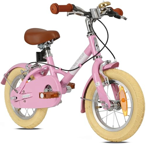 PROMETHEUS BICYCLES Retro Kinderfahrrad ab 3 Jahren - Mädchenfahrrad 12 Zoll Kinder Fahrrad Mädchen Fahrrad Kinder PETITAGE in Rosa