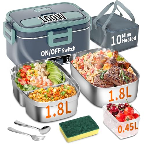 Fiambrera eléctrica de 100 W, 3 en 1, calentada portátil, de acero inoxidable, 12 V/24 V/220 V, aislada, para coche, camión, oficina, con bolsillo