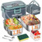 Contenitore per il pranzo elettrico 100 W, 3 in 1, contenitore per il pranzo riscaldato portatile, in acciaio inox, 12 V/24 V/220 V, contenitore termico isolato per auto, camion, ufficio, con tasca