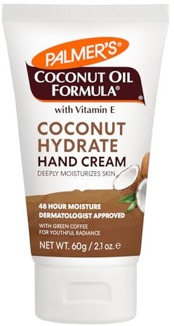 Palmer Coconut Hand Cream – Hydrating Moisturiser for Dry & Cracked Hands – With Natural Oils – 60g Tube – Non-Greasy, Soothing Formula