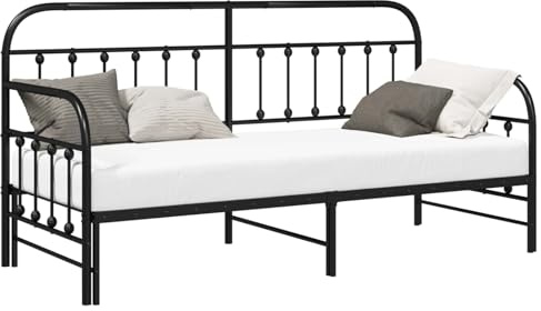 vidaXL Tagesbettrahmen Schwarz 80 x 200 cm Pulverbeschichteter Stahl, Moderner, robuster Tagesbett-Rahmen, rechteckiges Metallbett, platzsparende Schlaflösung, wie EIN Sofa