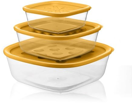 Guzzini Set 3 Baratoli 570 Cc / 1.400 Cc / 2.950 Cc Coperchio Giallo Mango