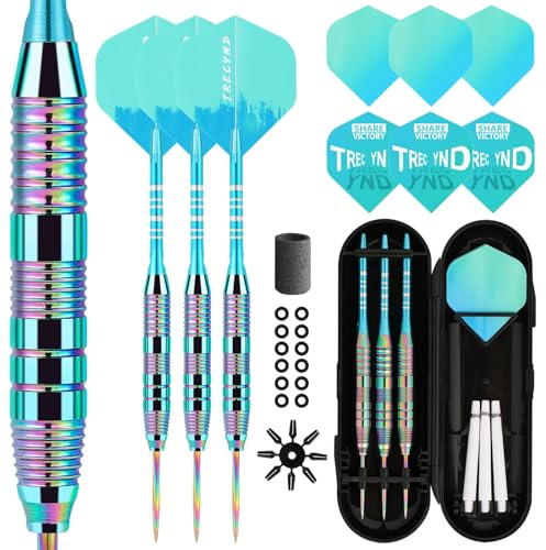 Trecynd Dartpfeile mit Metallspitze 22 Gramm(Der ganze Pfeil), Profi Steeldarts mit Metallspitze Steeldarts Set Steel Darts Pfeile Set Stahl Spitze Darts Set 3 Aluminium Schaft + Extra Dart-Flüge