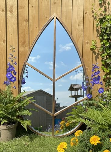 Biznest Decorative Leaf Surface Shape Garden Mirror Copper Framed Indoor/Outdoor Wall Decor Patio Hanging Style Black Gold 76 X 42.5 X 1.8 Cm