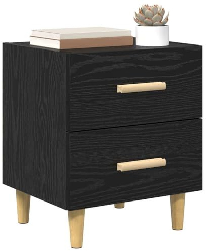 vidaXL Bed Cabinet Black Oak 40 x 35 x 47.5cm Engineered Wood, Rustic Bedroom Nightstand, Wooden Storage, Modern Bedside Table, Indoor, Traditional Side with Drawers