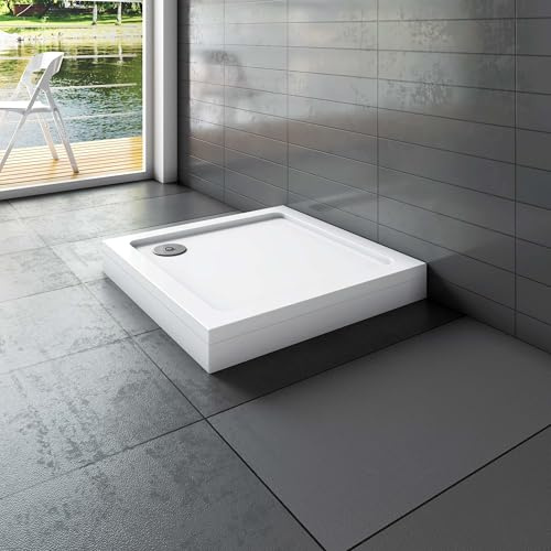 Receveur de douche à l'italien blanc - L.76xl.76cm - Bac à douche extra plat avec le kit de plinthe et pieds - En résine - carré