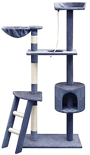 Arbre à Chat avec Griffoir, Tour de Jeux Arbre à Grimper Centre d'activité pour Chat en sisal 150 cm Bleu foncé