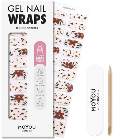 MOYOU LONDON Gel Nail Wraps – 22 Pre-Cured Gel Stickers for Instant Manicure – No Lamp Needed, Glossy & Chip-Resistant Finish, Vegan & Cruelty-Free, Easy to Apply & Remove – Lasts Up to 14 Days