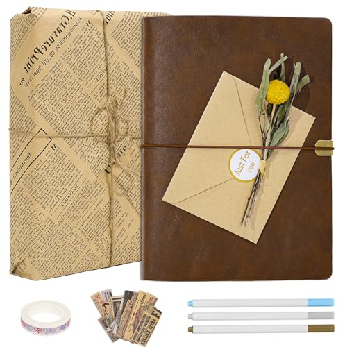 Vienrose Album Fotografico Scrapbooking Kit Fai da Te, 30 Fogli, 60 Pagine | Marrone, Copertina in Similpelle, Carta Kraft, Set di Accessori Vintage per Notebook per Matrimoni, Anniversari