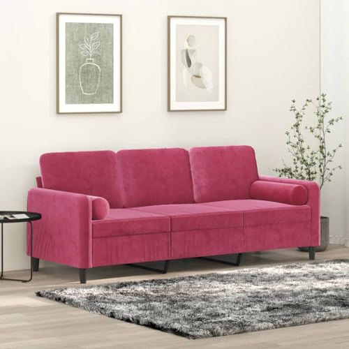 Runheo 3-Sitzer-Sofa, Weinrot, 198 cm Samt, Metallgestell, mit Zierkissen, Bequeme Couch für Wohnzimmer, strapazierfähige Wohnzimmermöbel