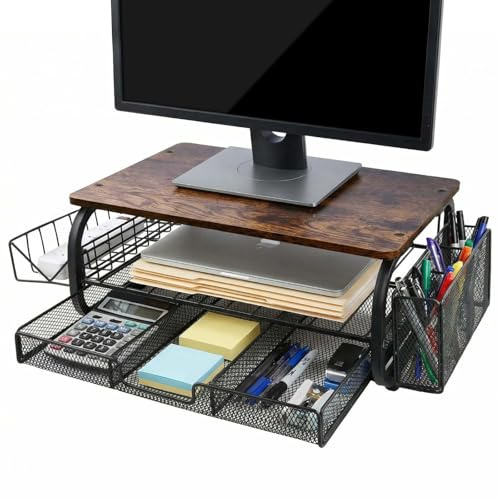 Ecofocet Supporto per Monitor da Scrivania, Supporto per Monitor con Cassetto, Rialzo per Schermo PC, Mensola da Scrivania Supportos, Organizzatore di Archiviazione Desktop per Casa o Ufficio