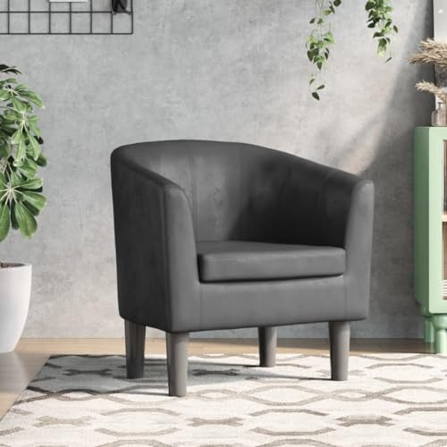 WEMYUFURN Moderner Clubsessel Grau Kunstleder mit strapazierfähigem Material und robustem Holzgestell für Wohnzimmer Büro, Bequeme Polsterung, schmutzabweisend, stilvoller Look,