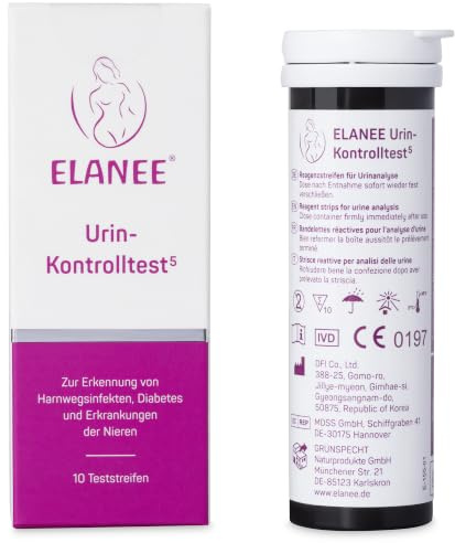 ELANEE Urin-Kontrolltest 5 Parameter, 10 Teststreifen zur Urinanalyse | Medizinprodukt: Zur Erkennung von Harnwegsinfekten, Erkrankungen der Nieren und Diabetes | 10 Teststreifen für 5 Parameter