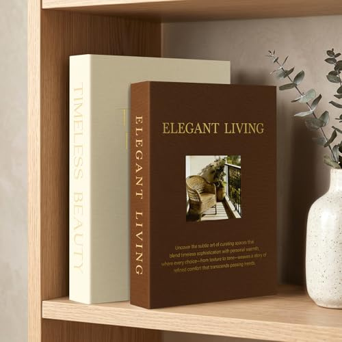 AKONEGE 2 Stück Deko Bücher coffee table book, Leinen Dekorative Bücher Fake Buch mit Magnetverschluss, Dekobücher Set Bücherboxen für Wohnkultur Bücherregal Couchtisch, Beige und Braun