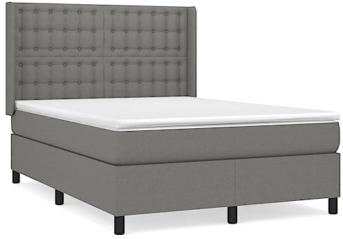 Yisssmeng Boxspringbett 140x200 cm dunkelgrau mit Matratze & Topper, verstellbares Kopfteil, Lärchenholz, Ecksofa-Optik, Gästebett/Doppelbett
