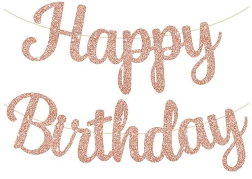 Happy Birthday Banner, Glitzer zum Aufhängen Geburtstags Party Deko, geburtstag Deko Zubehör Party Dekoration Banner Geeignet, für Geburtstag Party Dekoration, Roségold