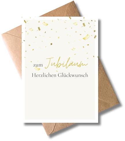 WBdesignz Jubiläum Karte mit Umschlag - goldene Konfetti-Optik - Herzlichen Glückwunsch zum Jubiläum - feierliche Karte - Jubilare Mitarbeiter Frauen Männer - Dienstjubiläum, Firmenjubiläum (DIN A6)