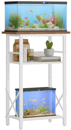 HOOBRO 3-stöckiger Aquarium Unterschrank, 37,8 L Aquarienständer, Fischtank Schrank, Aquarienschrank, Aquariumregal, Fischtankständer für Wohnzimmer und Büro, Weiß und Walnuss EWH52FT01