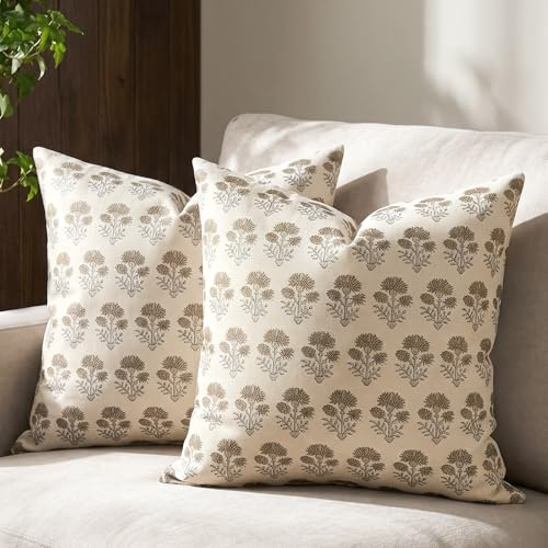 2er Set Outdoor Kissenbezug Wasserfest Kissen Sommer Kissenbezüge Walnuss | 45x45 Wasserdicht Blumen Kissenhüllen Retro Gartenkissen Couchkissen Sofakissen Zierkissen Dekokissen Sofa Balkon Wohnzimmer