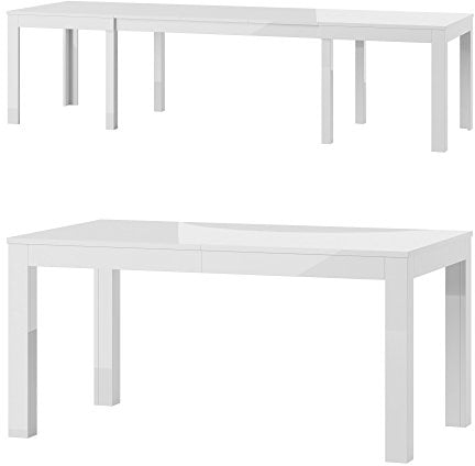 Tisch Küchentisch Esszimmertisch Esstisch WENUS Ausziehbar 160-300 cm (Weiß Hochglanz)