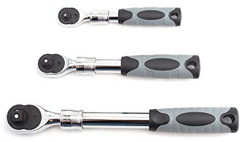 VCT 3-teiliges ausziehbares Steckschlüssel-Ratschen-Set mit langem Griff, CRV 1/4 Zoll, 3/8 Zoll und 1/2-Zoll-Antrieb