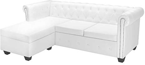 Festnight Chesterfield Sofa L-Form Loungesofa Ecksofa Kunstleder Sofagarnitur Holzrahmen 200 x 140 x 73 cm Weiß