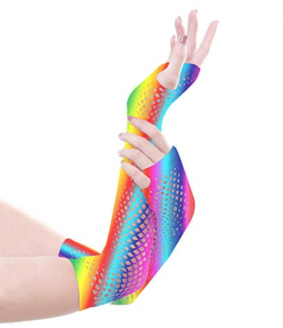 Panja Short Net Gants Résilles Mitaines Longue Extensible (Blanc, Noir, Rouge, Vert, Violet, Jaune, Bleu, Orange, Rose, Arc-en-Ciel) (Arc-en-Ciel)