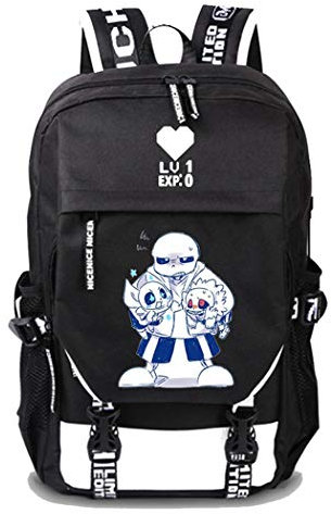 WANHONGYUE Undertale Spiel Cosplay Rucksack Schultasche Laptop Backpack mit USB-Ladeanschluss Schwarz / 12
