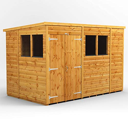 POWER High Grade Premium Pent Garden Wooden Shed with Double Door, PVC Window sills, Door & Window Flexibility, made from 12mm Extra Thick Timber & Toughened Glass