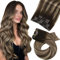 Moresoo 12 Zoll/30cm Balayage Clip in Glatt Haarteil Haarverlängerung Vollkopf Brasilianischen Menschen Haar Haarfarbe Farbe # 4 Braun Gemischt #27 Karamell Blondine 70g 5 Teiliges