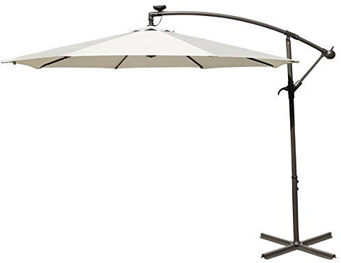 Green Bay Outdoor 3M Cream Cantilever Parasol with LED Lights & Tilt Function, Garden Patio Parasol Hanging Umbrella
