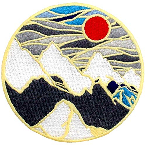 Aufnäher, bestickt, Design: Eisberg unter roter Sonne, Entdecken Sie Outdoor, zum Aufbügeln oder Aufnähen