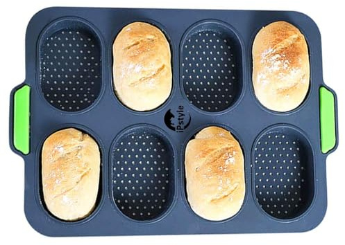 iPstyle Silicone Baguette Pan Hot Dog Molds Non-Stick French Bread Loaf Baking Mould, Toast Cooking Bakers Roll Pan Sandwich Mold French Baguette Bread Pan(Grey)