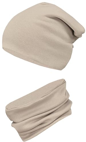 TupTam Mütze und Schal Kinder Set – Weiches Schal Mütze Set Kinder für Herbst und Winter, Farbe: Beige, Größe: 44-52
