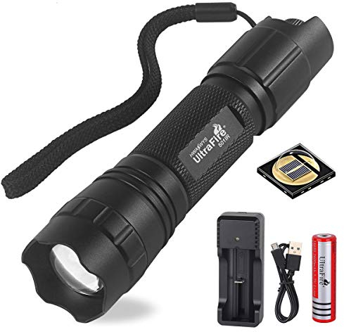 ULTRAFIRE IR Torch 850nm Infrared LED Flashlight, Stepless Dimming IR Light with Rechargeable Battery and Charger, Zoomable Infrared Hunting Torch for Night Vision, 501IR