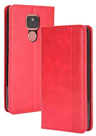 LEYAN Leder Folio Hülle für Motorola Moto E7 Plus, Lederhülle Brieftasche Mit Kartensteckplätzen, Premium Flip PU/TPU Handyhülle Schutzhülle Case Cover mit Ständer Funktion (Rot)